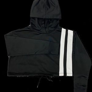 Black Crop Hoodie with Racer Stripe